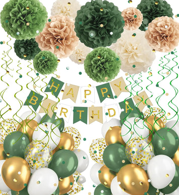 34Pcs Sage Green Birthday Decorations Kit