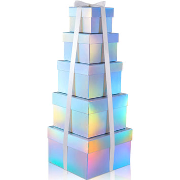 5Pcs Holographic Nesting Gift Boxes with Ribbon