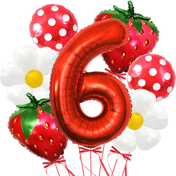 7Pcs Strawberry Balloons Sixth Birthday 40