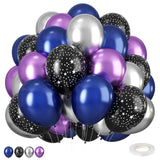 12" Galaxy Printed Blue, Purple, and Silver Metallic Balloons