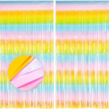 2PCS Pastel Rainbows Foil Fringe Curtain