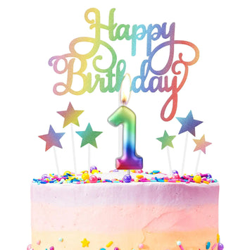 1st Birthday Rainbow Candle and Cake Toppers