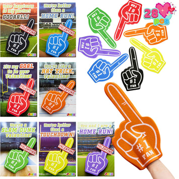 28 Pcs Valentine Foam Fingers with Cards