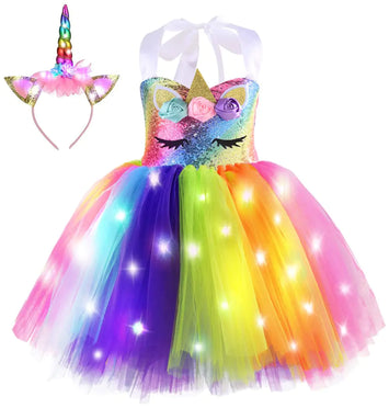 LED Unicorn Tutu Dress with Light-Up Headband (Size 7t-8t)