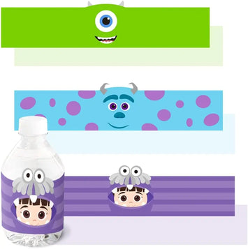 24Pcs Monster Theme Birthday party Water Bottle Labels
