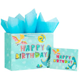 Dinosaur Birthday Gift Bag with Tissue Paper and Card