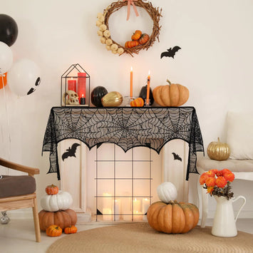 Halloween Black Lace Fireplace Spiderweb