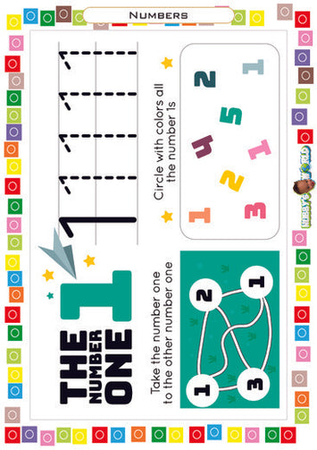 Number 1 Trace, Color and Identify - FREE Worksheet