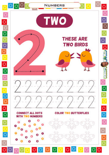 Number 2 Trace, Color and Connect - FREE Worksheet