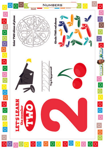 Number 2 Trace, Color and Identify - FREE Worksheet