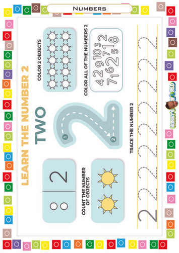 Number 2 Count, Color and Trace - FREE Worksheet