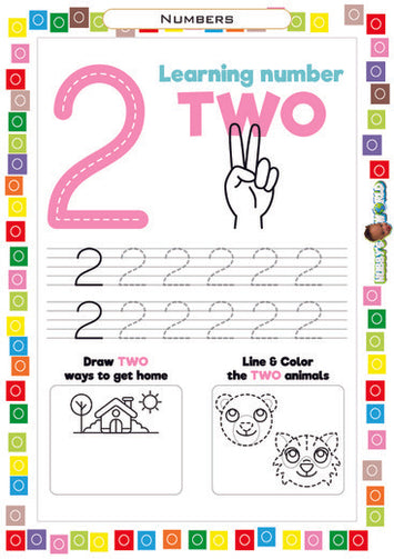 Number 2 Trace, Draw and Color - FREE Worksheet