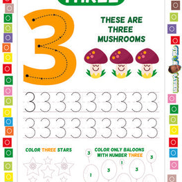 Number 3 Trace and Color - FREE Worksheet