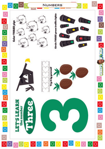 Number 3 Trace, Color and Identify - FREE Worksheet
