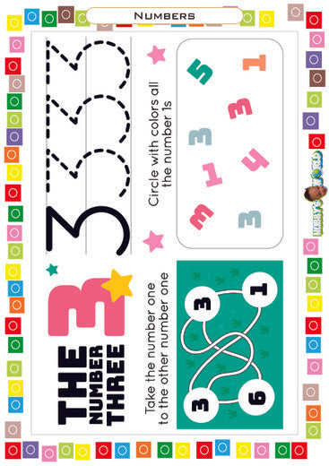 Number 3 Connect, Trace and Identify - FREE Worksheet