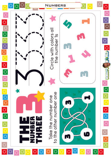 Number 3 Connect, Trace and Identify - FREE Worksheet