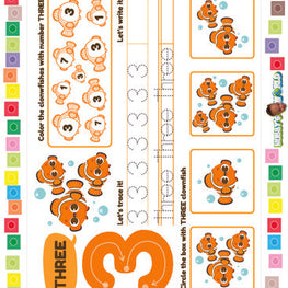 Number 3 Trace, Color and Identify - FREE Worksheet