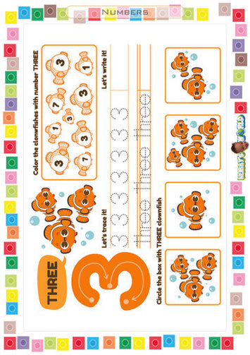 Number 3 Trace, Color and Identify - FREE Worksheet