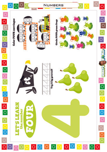 Number 4 Trace, Color and Identify - FREE Worksheet