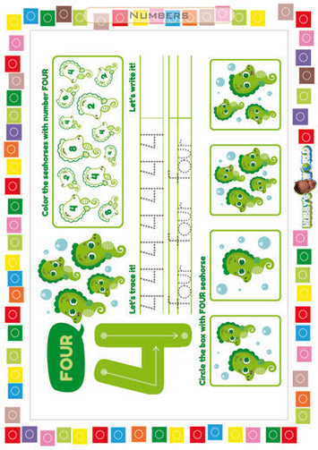Number 4 Color, Trace and Identify - FREE Worksheet