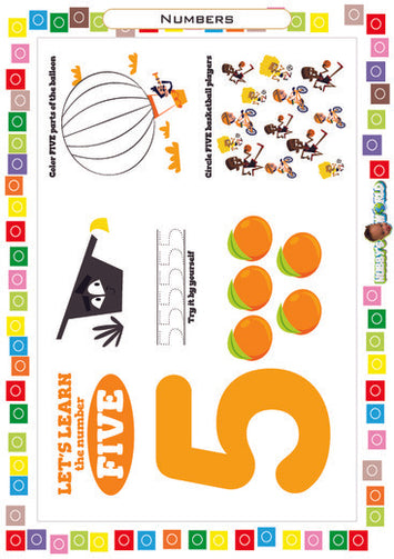 Number 5 Trace, Color and Count - FREE Worksheet