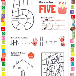 Number 5 Color, Connect and Trace - FREE Worksheet