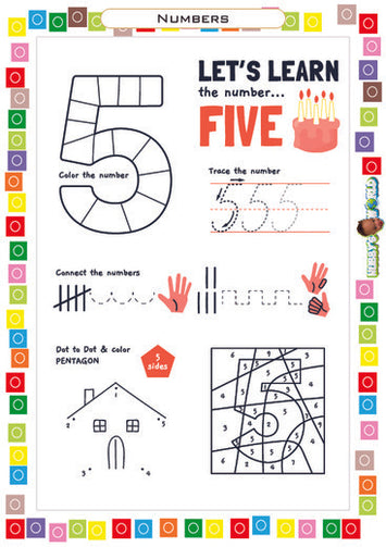 Number 5 Color, Connect and Trace - FREE Worksheet