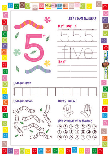 Number 5 Trace, Color and Find - FREE Worksheet