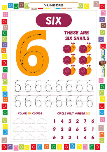 Number 6 Trace, Color and Find - FREE Worksheet