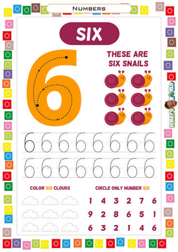 Number 6 Trace, Color and Find - FREE Worksheet