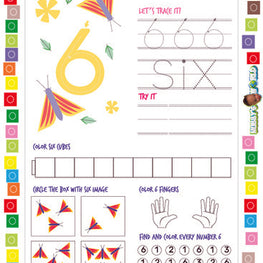 Number 6 Trace, Color, Identify, Count - FREE Worksheet