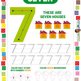 Number 7 Count, Trace and Color - FREE Worksheet