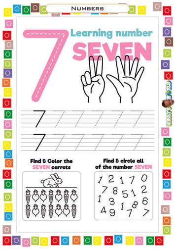 Number 7 Count, Trace,  Color and Identify - FREE Worksheet