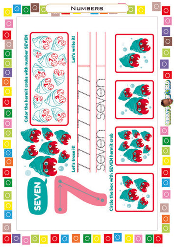 Number 7 Color, Trace and Identify - FREE Worksheet