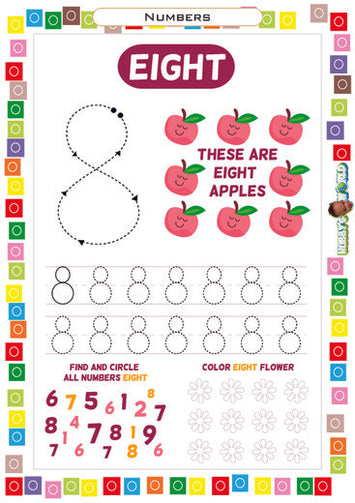 Number 8 Trace, Identify and Color - FREE Worksheet