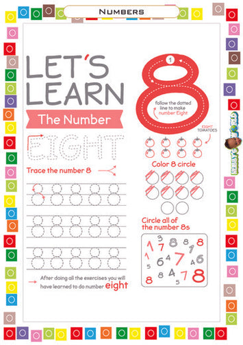 Number 8 Trace, Color and Identify - FREE Worksheet