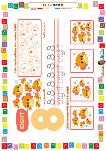 Number 8 Color, Trace and Identify - FREE Worksheet