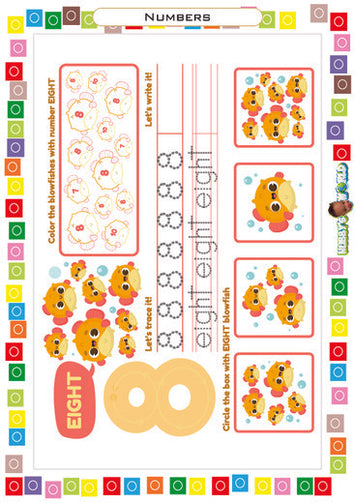 Number 8 Color, Trace and Identify - FREE Worksheet