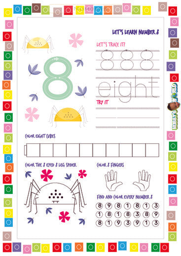 Number 8 Trace, Color and Find - FREE Worksheet
