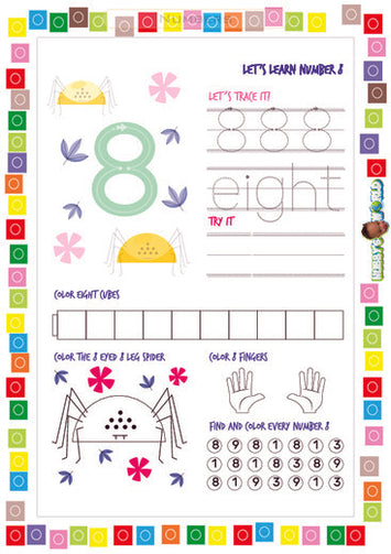 Number 8 Trace, Color and Find - FREE Worksheet