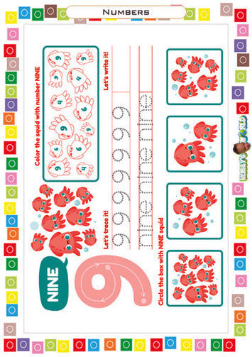 Number 9 Color, Trace and Identify - FREE Worksheet