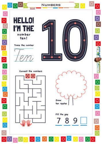 Number 10 Trace, Draw and Count - FREE Worksheet