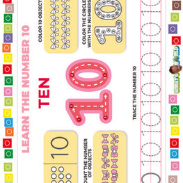 Number 10 Count, Color and Trace - FREE Worksheet