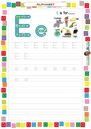 Letter E Tracing and Vocabulary - FREE Worksheet