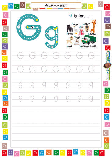 Letter G Tracing and Vocabulary - FREE Worksheet