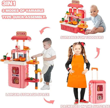 Pretend Kitchen Playset with Rolling Suitcase