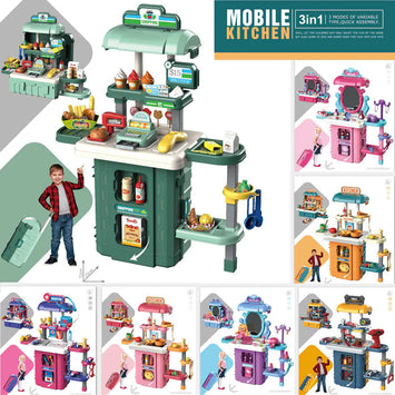 Pretend Kitchen Playset with Rolling Suitcase