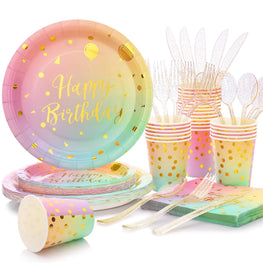175PCS Pastel Disposable Birthday Tableware Set