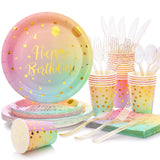175PCS Pastel Disposable Birthday Tableware Set