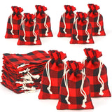 24PCS Christmas Plaid Drawstring Bags